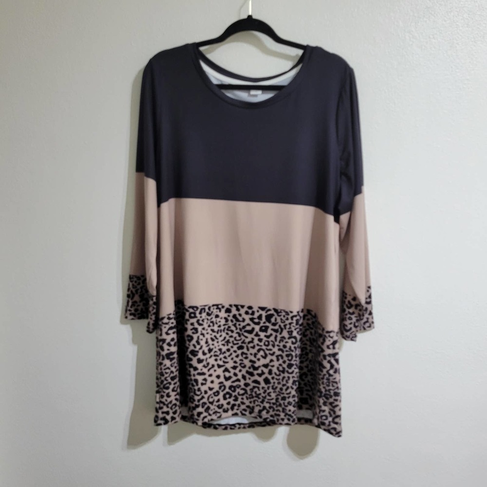 Nanu Animal Print Color Block Tunic Blouse